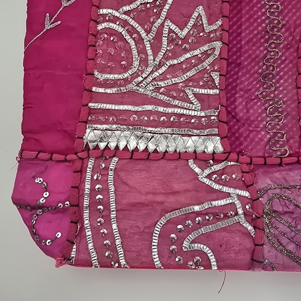 Boho Pink Patchwork Silver Golden Embroidered Han… - image 4